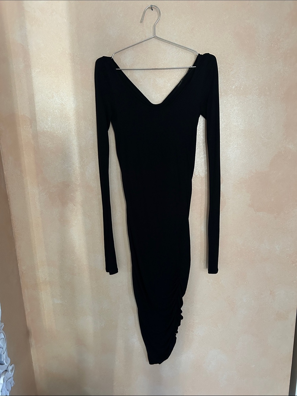 AllSaints Black Long-Sleeve V-Neck Bodycon Dress
